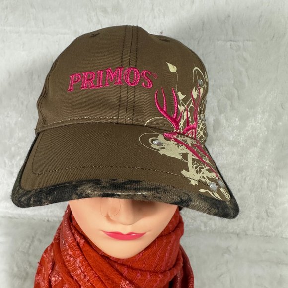 Primos Womens Ball Cap Paramount Outdoors Brown/Pink Embroidered Adjustable Hat - Picture 2 of 9
